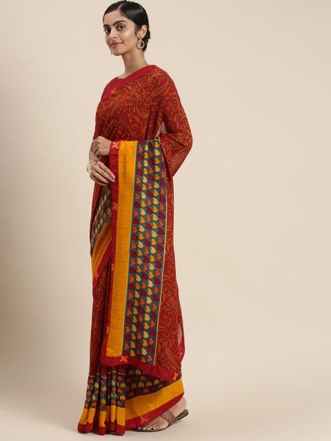 

Triveni Red & Orange Ethnic Motifs Pure Georgette Saree
