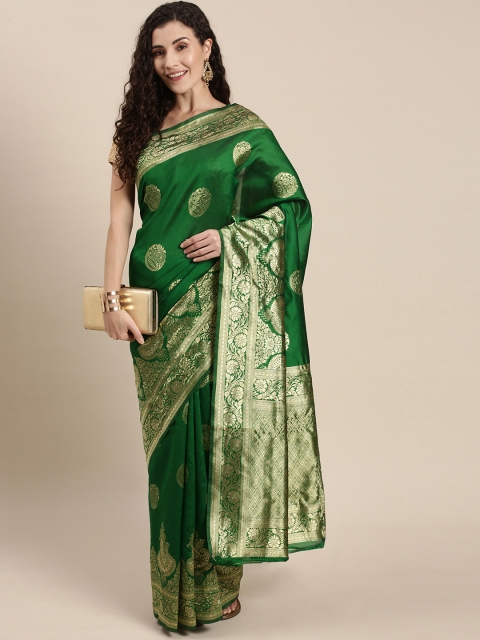 

Triveni Green Ethnic Motifs Zari Silk Blend Saree