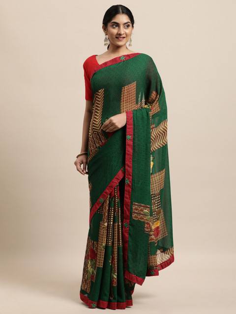 

Triveni Green Floral Pure Georgette Saree