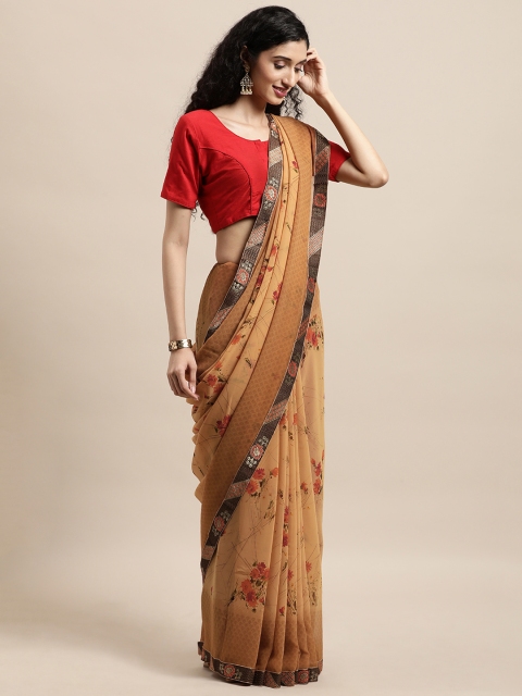 

Triveni Tan Floral Pure Georgette Saree