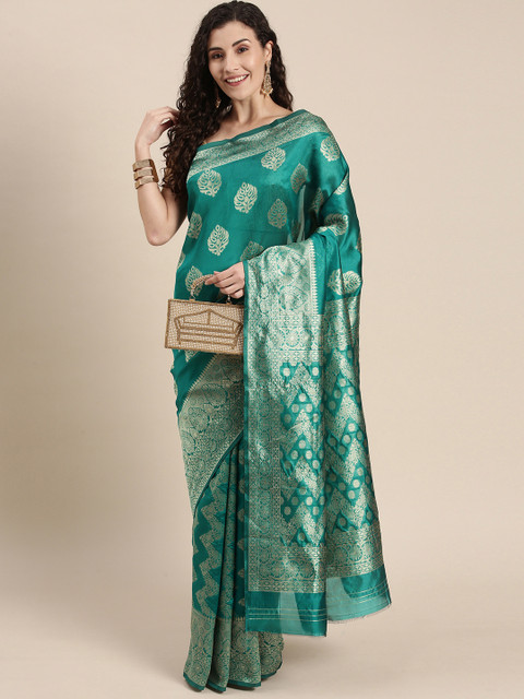 

Triveni Teal Ethnic Motifs Zari Art Silk Paithani Saree