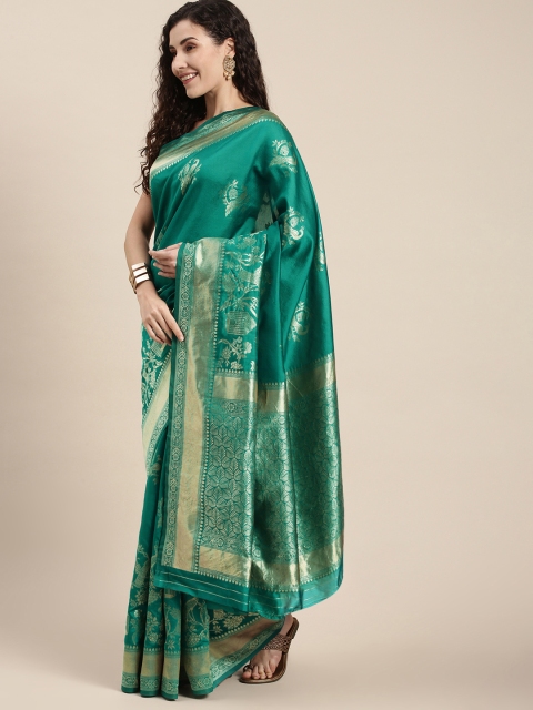 

Triveni Teal Ethnic Motifs Zari Pure Silk Saree