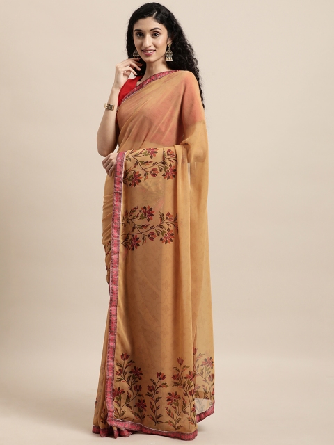 

Triveni Tan Floral Pure Georgette Saree