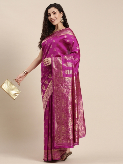 

Triveni Pink Ethnic Motifs Zari Silk Blend Paithani Saree