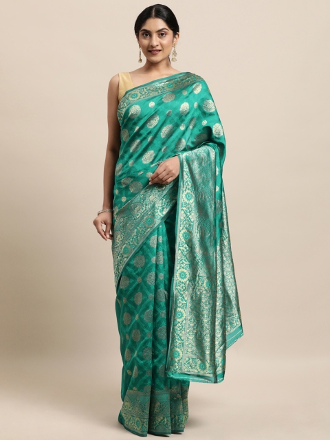 

Triveni Teal Ethnic Motifs Zari Art Silk Paithani Saree