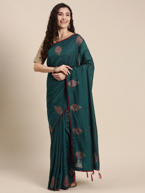 

Triveni Green Ethnic Motifs Zari Art Silk Saree