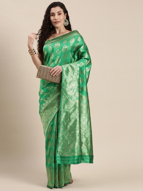 

Triveni Green Ethnic Motifs Zari Art Silk Paithani Saree