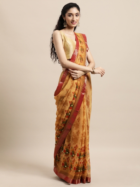 

Triveni Beige Floral Sequinned Pure Georgette Saree
