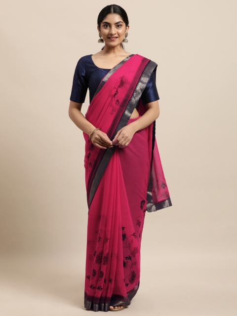 

Triveni Pink Floral Sequinned Pure Georgette Saree