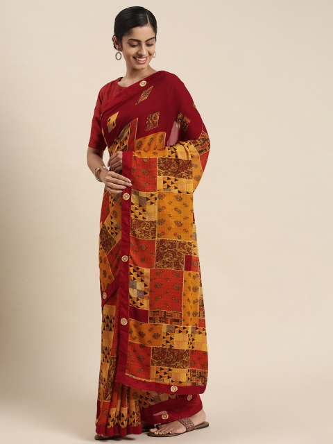 

Triveni Red & Yellow Pure Georgette Saree