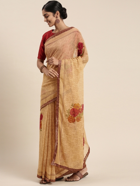 

Triveni Beige Floral Zari Pure Chiffon Saree