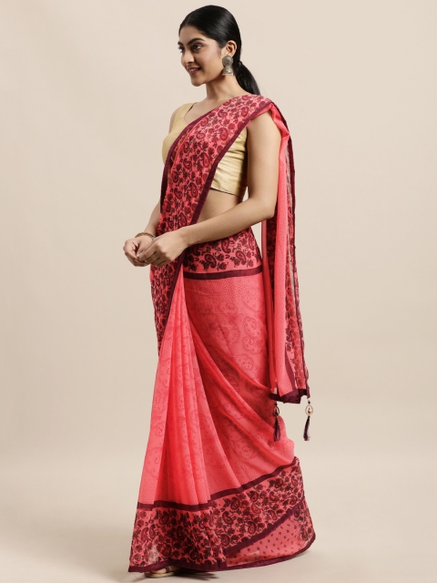 

Triveni Pink Floral Sequinned Pure Chiffon Saree