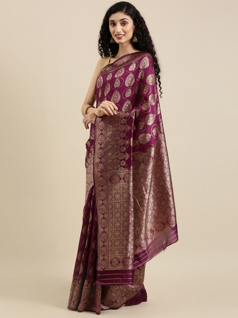 

Triveni Purple Ethnic Motifs Zari Art Silk Paithani Saree