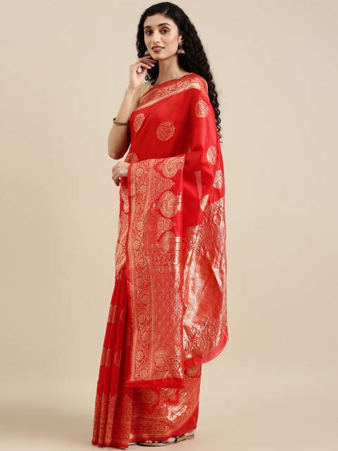 

Triveni Red Ethnic Motifs Zari Silk Blend Saree