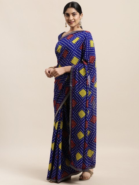 

Triveni Blue Bandhani Pure Georgette Bandhani Saree