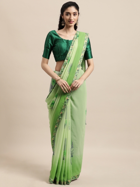 

Triveni Green Floral Pure Georgette Saree