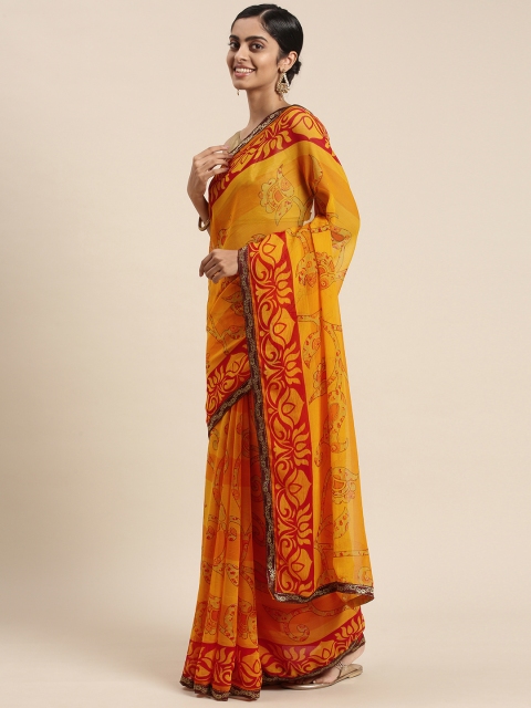 

Triveni Orange Floral Zari Pure Georgette Saree