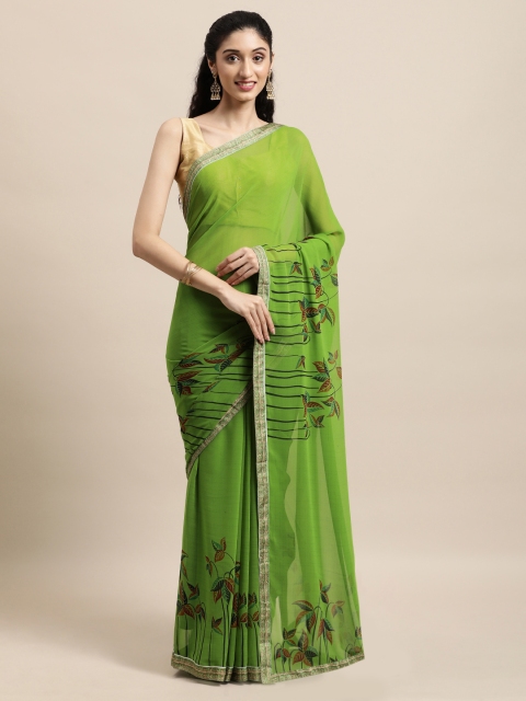 

Triveni Green Floral Pure Georgette Saree