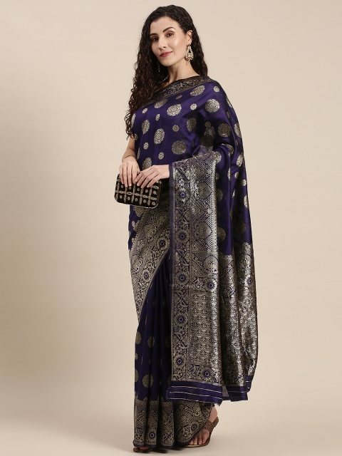 

Triveni Navy Blue Ethnic Motifs Zari Art Silk Paithani Saree