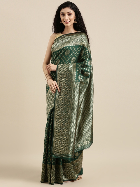 

Triveni Green Ethnic Motifs Zari Silk Blend Saree