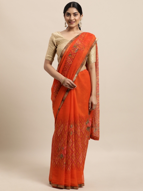 

Triveni Orange Floral Saree