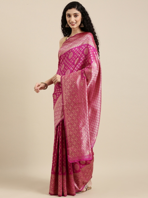 

Triveni Pink & Gold-Toned Woven Design Zari Silk Blend Saree