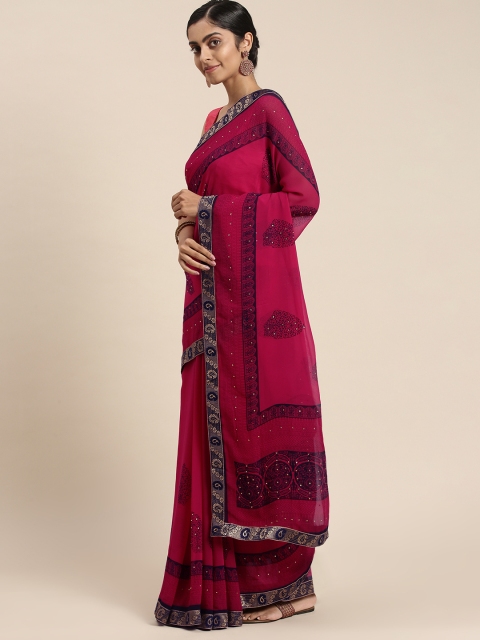 

Triveni Magenta Ethnic Motifs Sequinned Pure Georgette Saree