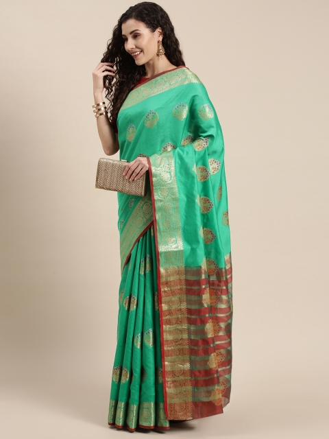 

Triveni Sea Green Ethnic Motifs Zari Silk Blend Paithani Saree