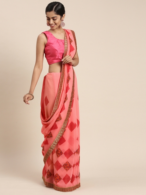 

Triveni Pink Floral Pure Georgette Saree