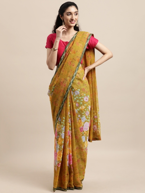 

Triveni Olive Green Floral Pure Georgette Saree
