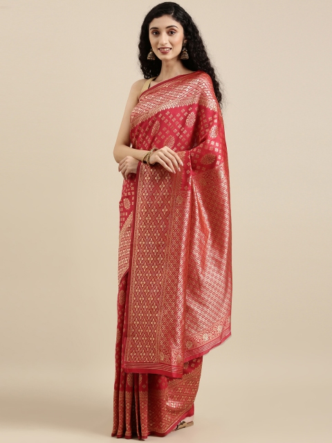 

Triveni Red & Gold-Toned Woven Design Zari Silk Blend Saree