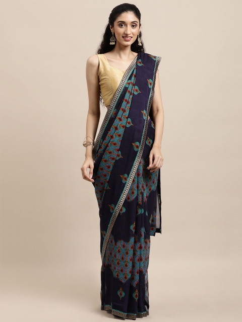 

Triveni Navy Blue Ethnic Motifs Saree