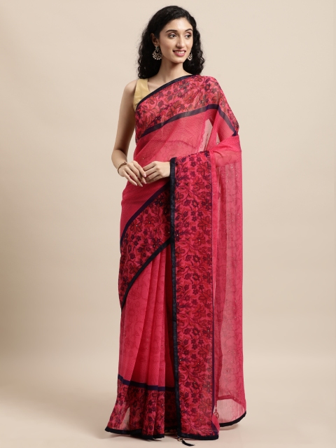 

Triveni Pink Floral Sequinned Pure Chiffon Saree