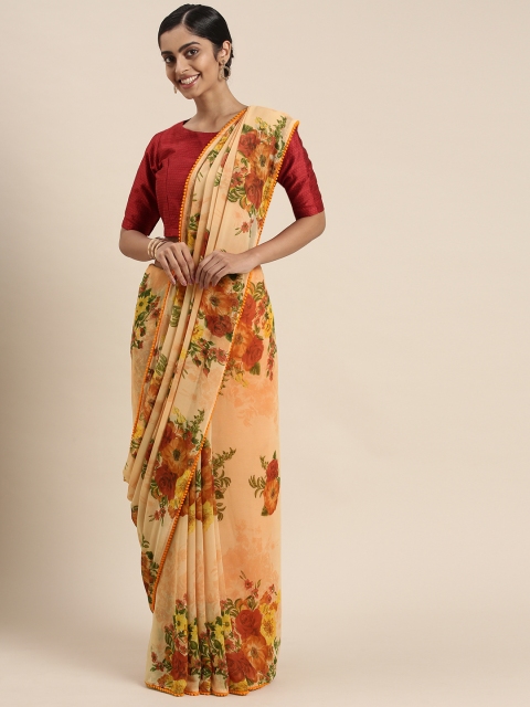 

Triveni Yellow Floral Pure Georgette Saree