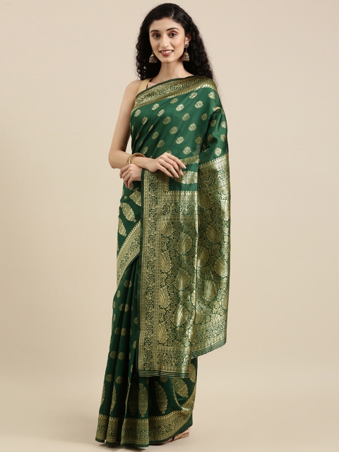 

Triveni Green & Gold-Toned Woven Design Zari Silk Blend Paithani Saree