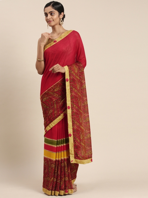 

Triveni Red & Yellow Ethnic Motifs Pure Georgette Saree