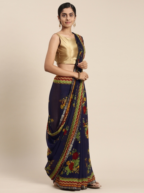

Triveni Navy Blue Floral Saree