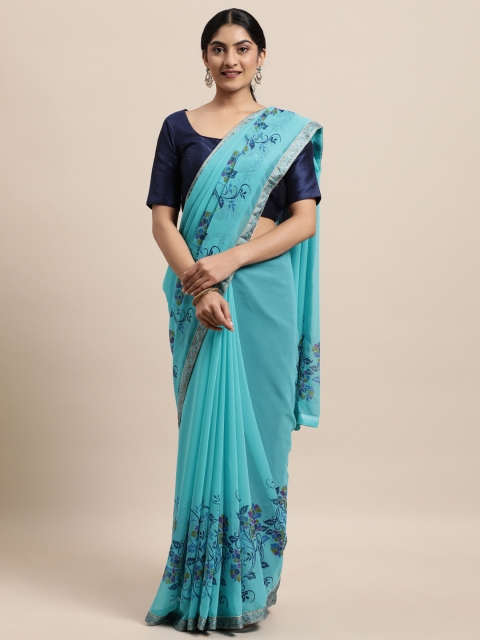 

Triveni Blue Floral Pure Georgette Saree