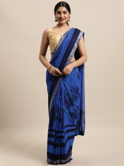 

Triveni Blue Floral Sequinned Pure Georgette Saree
