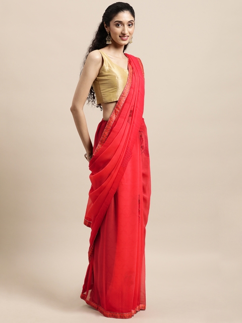

Triveni Red Floral Pure Georgette Saree