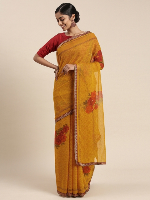 

Triveni Mustard Floral Sequinned Pure Chiffon Saree