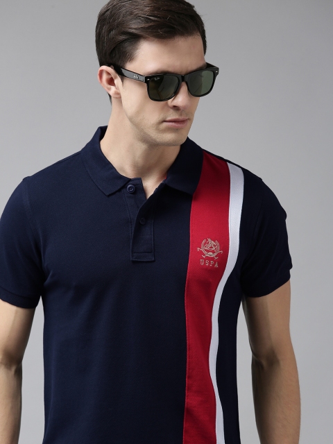 

U S Polo Assn Men Navy Blue Colourblocked Polo Collar Slim Fit T-shirt