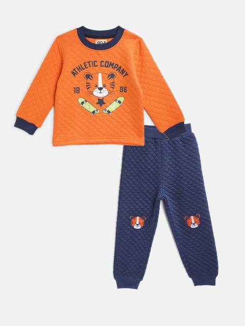 

GOJI Boys Orange & Navy Blue Printed T-shirt with Pyjamas