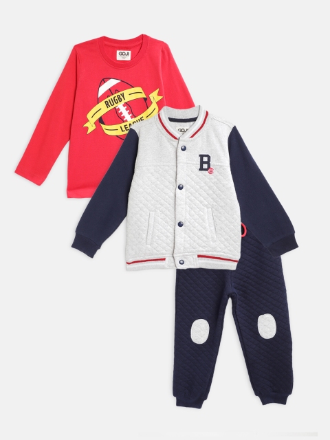 

GOJI Boys Navy Blue & Grey Pack of 2 Printed T-shirt with Pyjamas