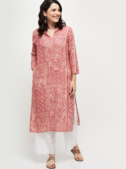 

max Women Pink Floral Embroidered Chikankari Kurta