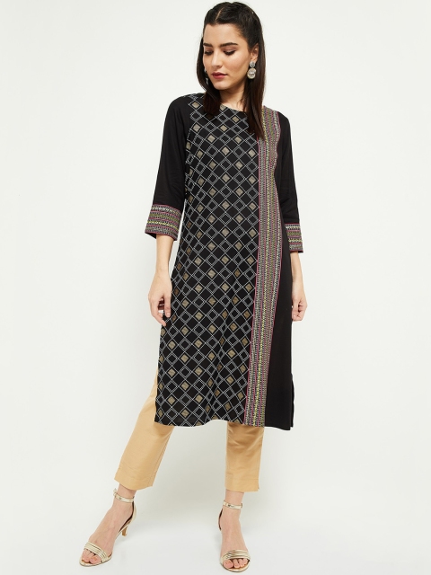 

max Women Black Geometric Printed Thread Work Kurta
