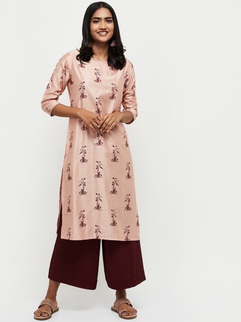 

max Women Peach-Coloured Floral Thread Work Kurta