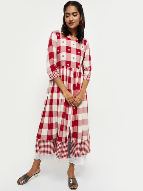 

max Women Red Checked Kurta