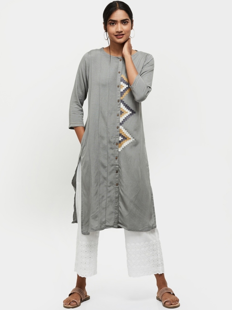 

max Women Grey Thread Work Kurta
