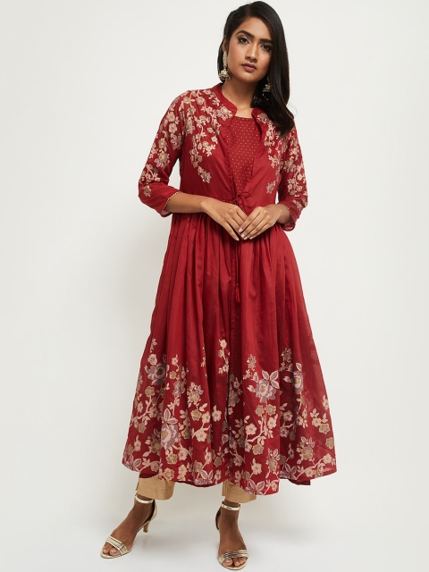

max Women Red Floral Printed Thread Work Anarkali Kurta